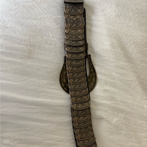 Brown and Bronze Metal And Faux Leather Stretch Belt - Picture 2 of 8